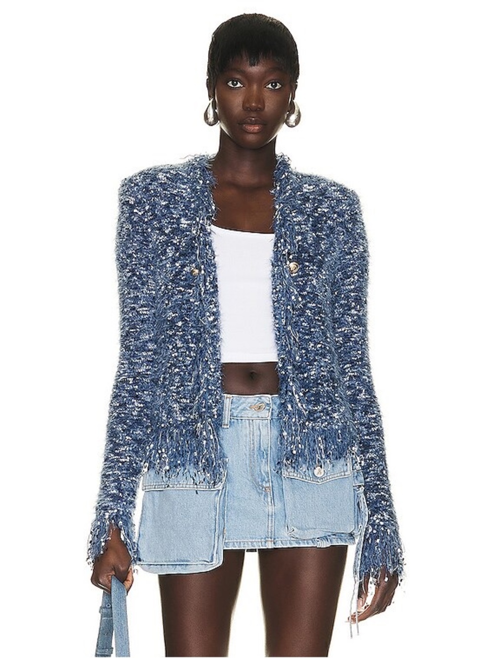 NEW L'Agence Azure blue Fringe Cardigan Blazer Sweater SMALL Jacket